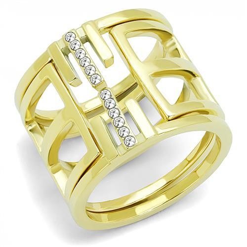 Tk3198 - Ip Gold(Ion Plating) Stainless Steel Ring With Top Grade Crystal In Clear