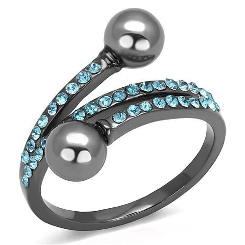 Tk3204 - Ip Light Black (Ip Gun) Stainless Steel Ring With Synthetic Pearl In Gray