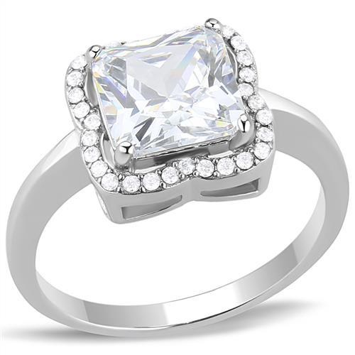 Tk3242 - High Polished (No Plating) Stainless Steel Ring With Aaa Grade Cz In Clear