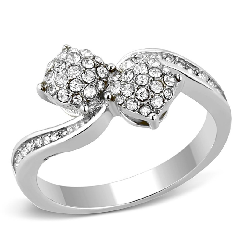 Tk3255 - High Polished (No Plating) Stainless Steel Ring With Top Grade Crystal In Clear