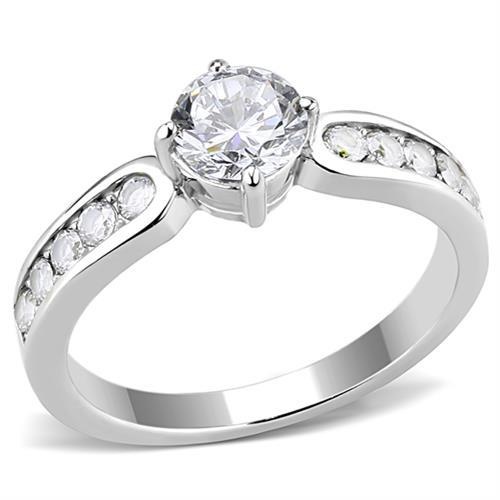 Alamode High-Polished Stainless Steel Ring with Clear AAA Grade CZ