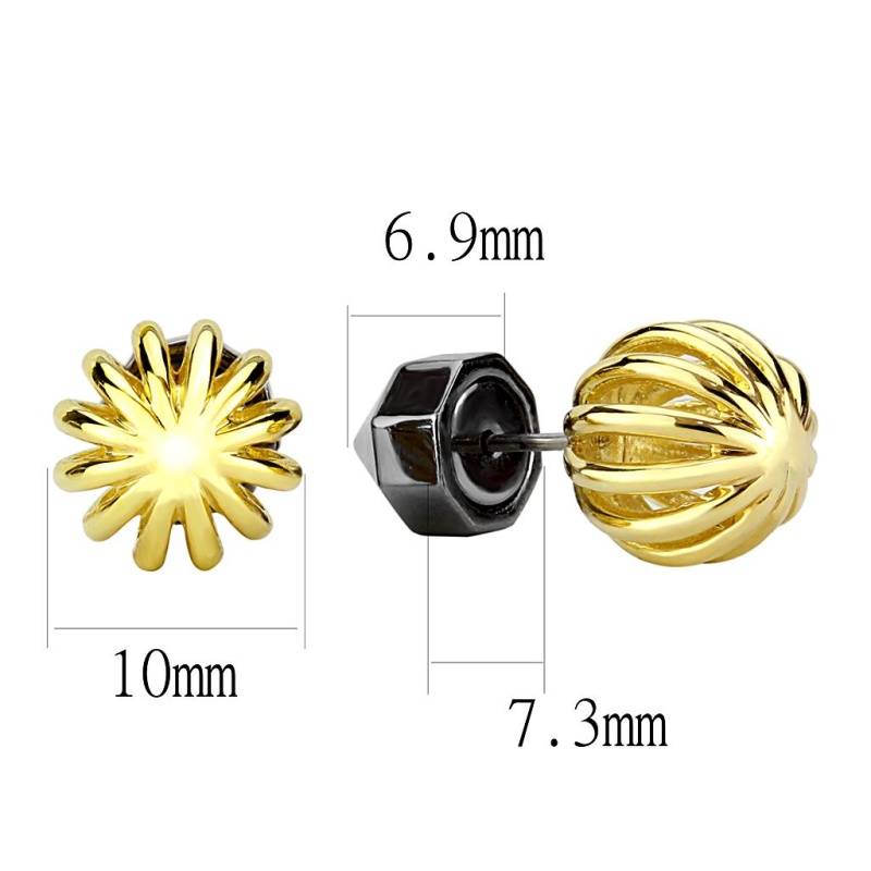 Ip Gold+ Ip Black (Ion Plating) Stainless Steel Earrings With No Stone