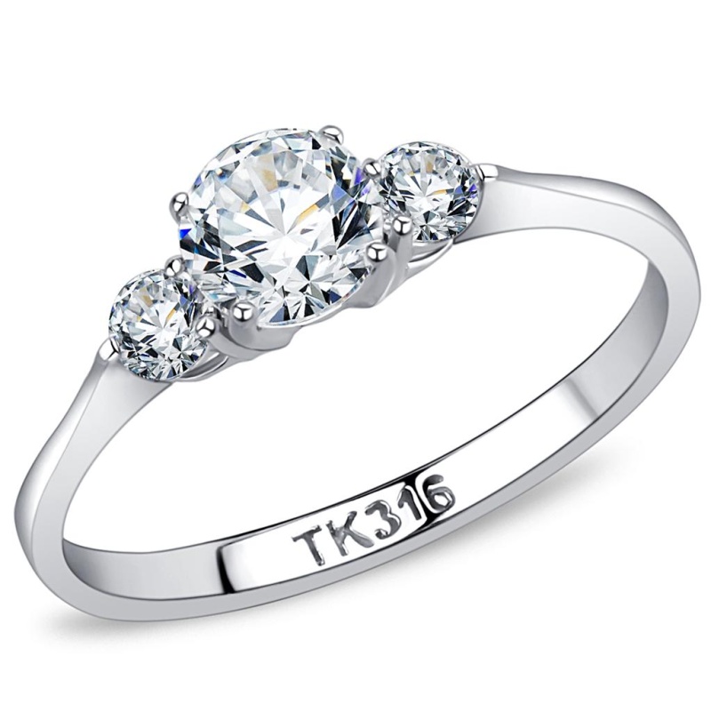 Tk3431 - High Polished (No Plating) Stainless Steel Ring With Aaa Grade Cz In Clear