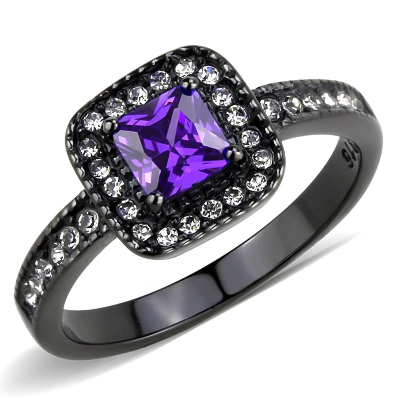 Tk3450 - Ip Black(Ion Plating) Stainless Steel Ring With Aaa Grade Cz In Tanzanite