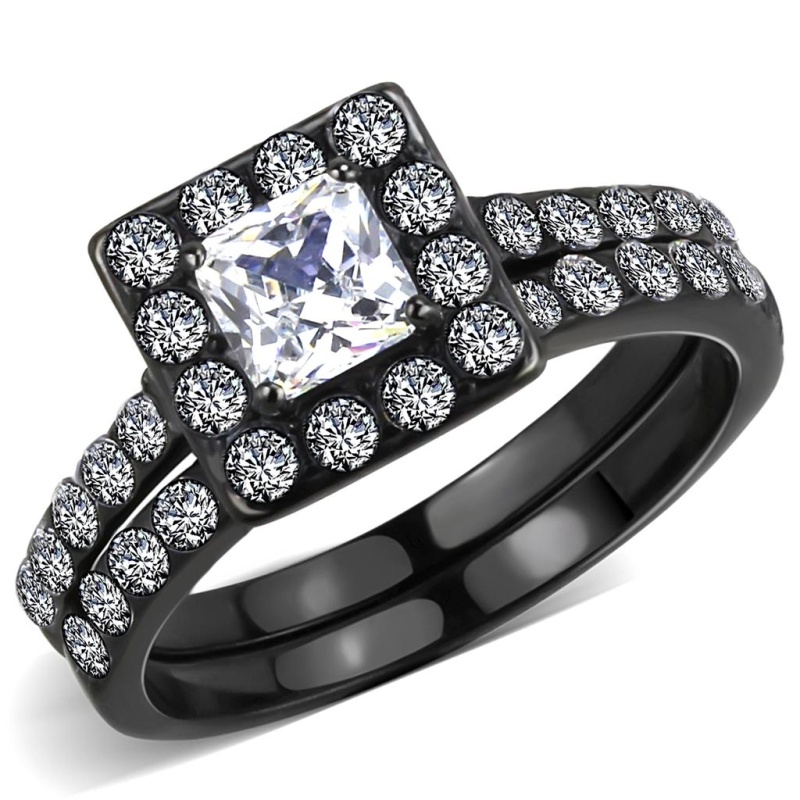 Tk3458 - Ip Black(Ion Plating) Stainless Steel Ring With Aaa Grade Cz In Clear