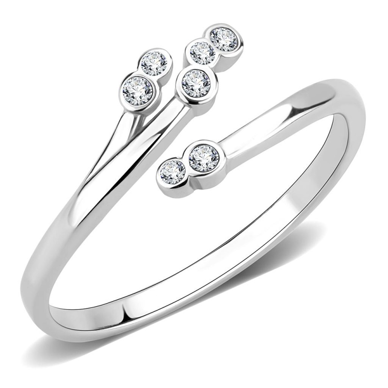 Tk3570 - No Plating Stainless Steel Ring With Aaa Grade Cz In Clear
