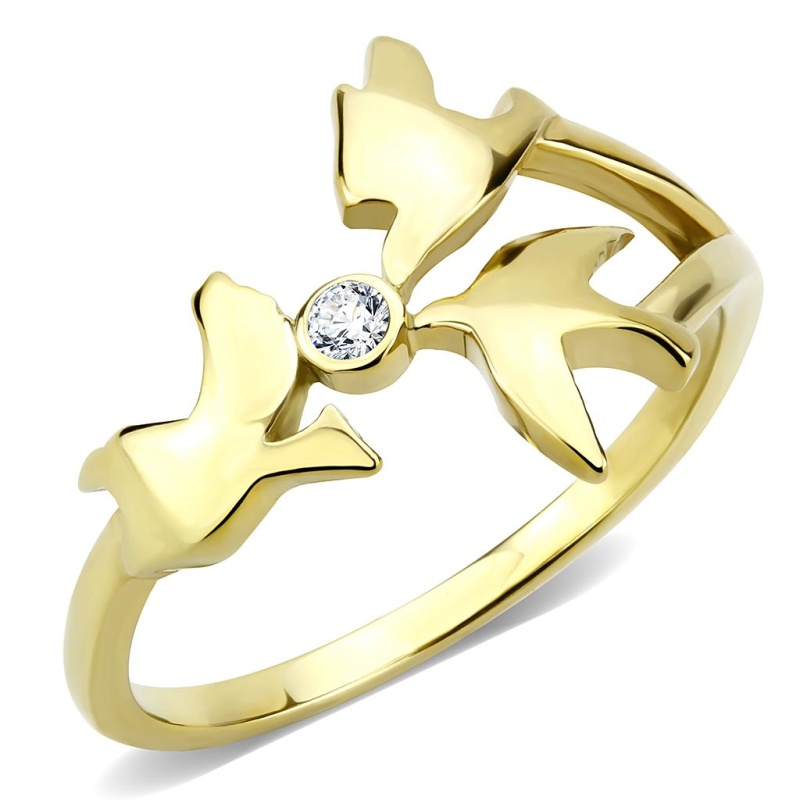 Tk3573 - Ip Gold(Ion Plating) Stainless Steel Ring With Aaa Grade Cz In Clear