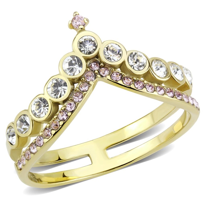 Tk3587 - Ip Gold(Ion Plating) Stainless Steel Ring With Aaa Grade Cz In Rose