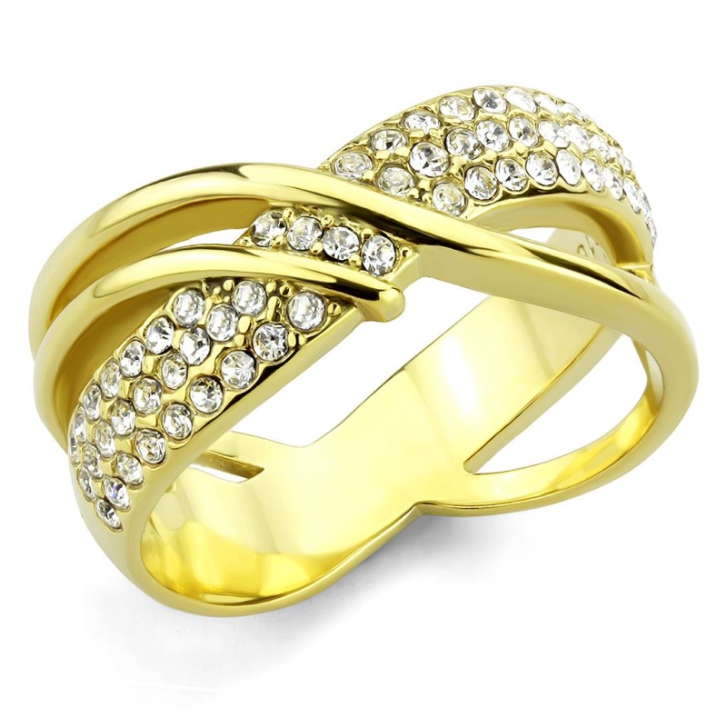 Tk3632 - Ip Gold(Ion Plating) Stainless Steel Ring With Top Grade Crystal In Clear