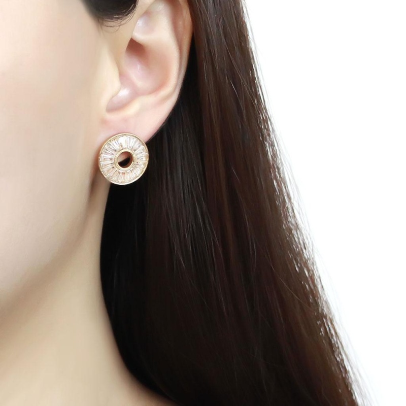 Ip Gold(Ion Plating) Stainless Steel Earrings With Aaa Grade Cz In Clear