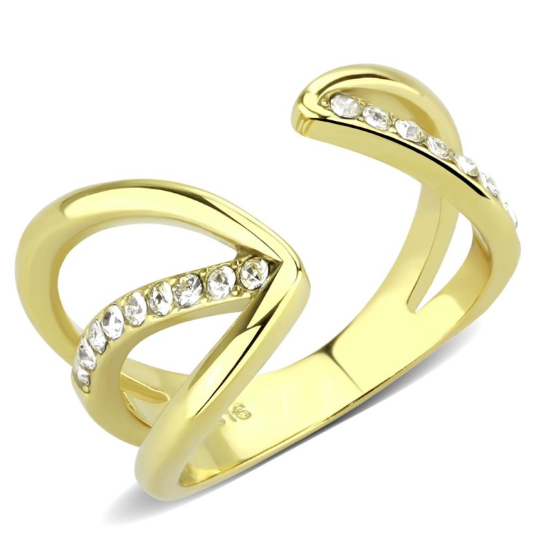 Tk3710 - Ip Gold(Ion Plating) Stainless Steel Ring With Top Grade Crystal In Clear
