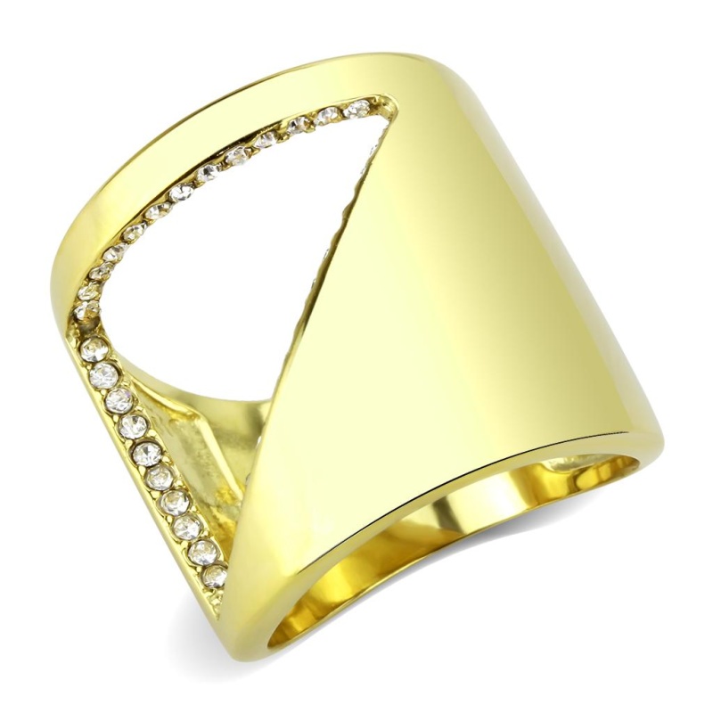 Tk3715 - Ip Gold(Ion Plating) Stainless Steel Ring With Top Grade Crystal In Clear