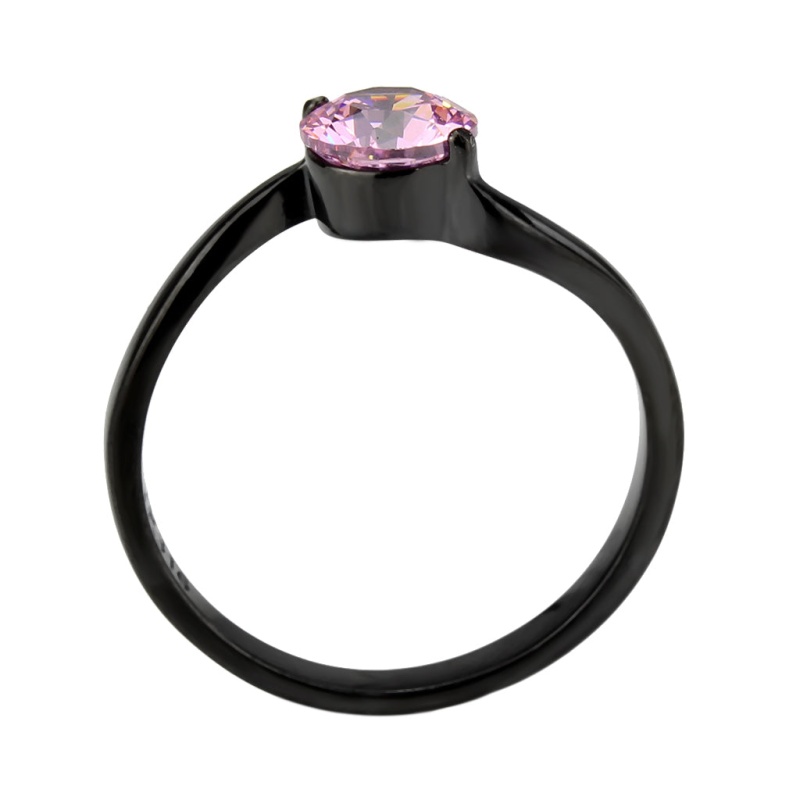 Tk3739 Ip Black Stainless Steel Ring With Aaa Grade Cz In Rose