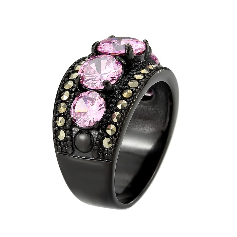 Tk3792 - Ip Black (Ion Plating) Stainless Steel Ring With Aaa Grade Cz In Rose