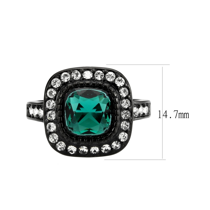 Tk3812 - Ip Black (Ion Plating) Stainless Steel Ring With Synthetic In Blue Zircon