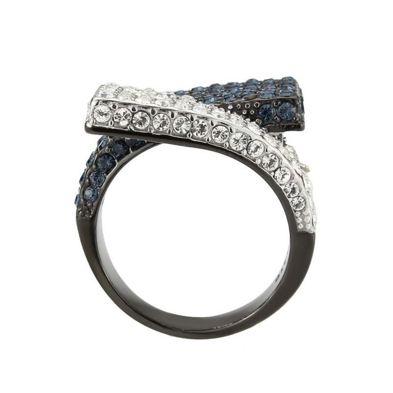 Alamode Two-Tone Black IP Stainless Steel Ring with Multicolor Crystal