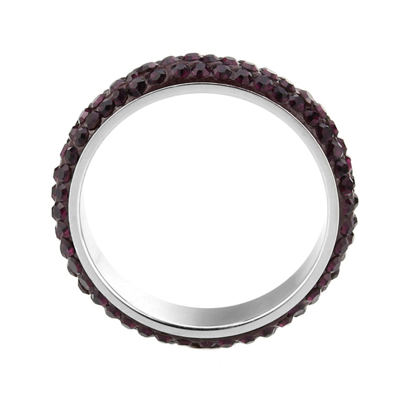 Tk3837 - High Polished (No Plating) Stainless Steel Ring With Top Grade Crystal In Amethyst(204)