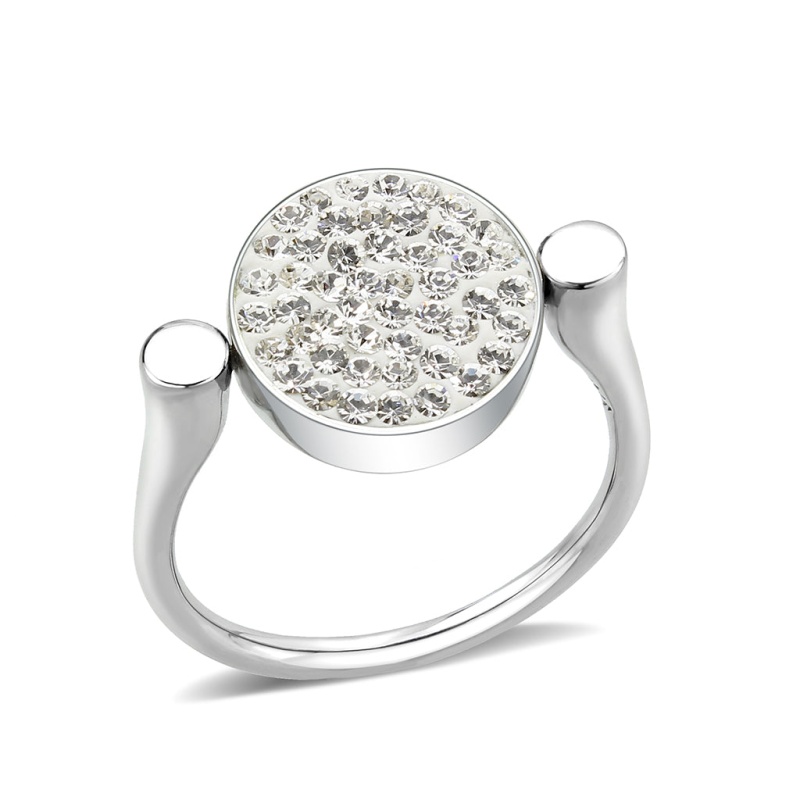 Tk385404 - High Polished (No Plating) Stainless Steel Ring With Top Grade Crystal In Clear