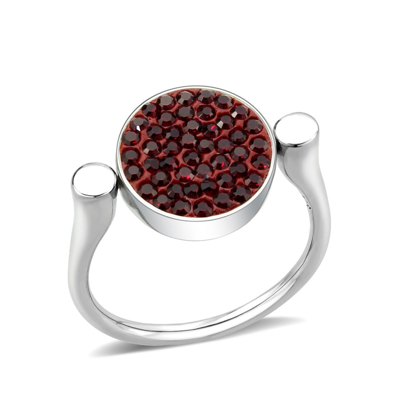 Tk385407 - High Polished (No Plating) Stainless Steel Ring With Top Grade Crystal In Light Siam