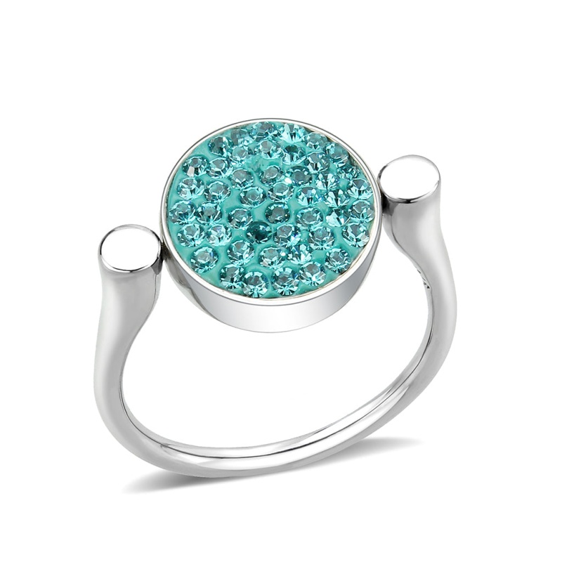 Tk385412 - High Polished (No Plating) Stainless Steel Ring With Top Grade Crystal In Emerald