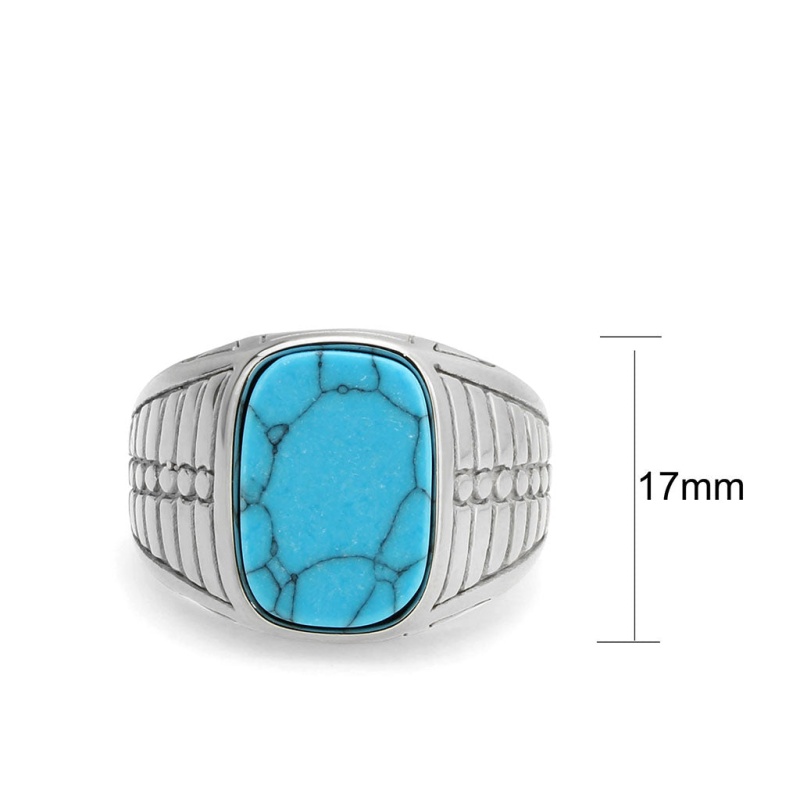 Tk3892 - High Polished (No Plating) Stainless Steel Ring With Synthetic In Turquoise