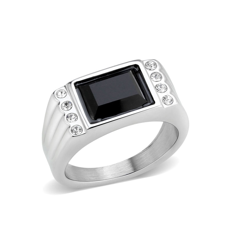 Tk3902 - High Polished (No Plating) Stainless Steel Ring With Synthetic In Jet