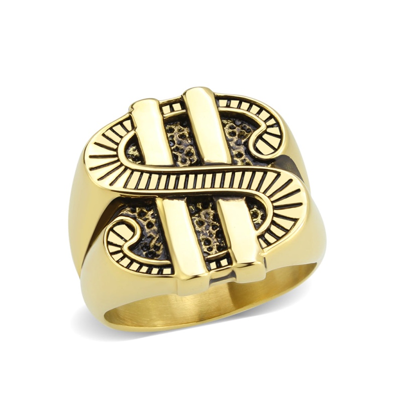 Tk3907 - Ip Gold(Ion Plating) Stainless Steel Ring With Nostone In Jet