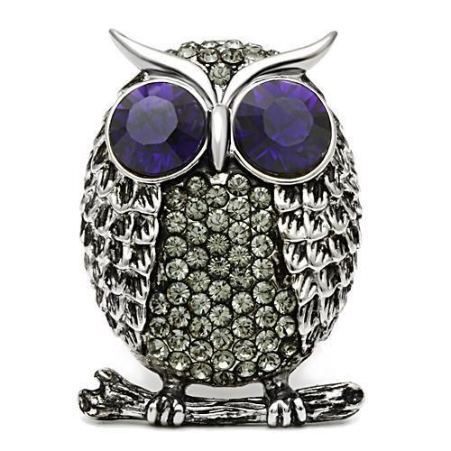Tk399 - High Polished (No Plating) Stainless Steel Ring With Top Grade Crystal In Amethyst