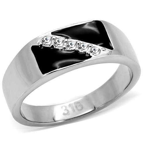 Tk414701 - High Polished (No Plating) Stainless Steel Ring With Top Grade Crystal In Clear
