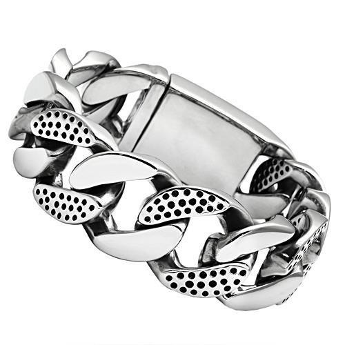 Tk448 - High Polished (No Plating) Stainless Steel Bracelet With No Stone - 8.5"