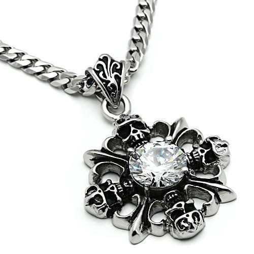 Tk454 - High Polished (No Plating) Stainless Steel Chain Pendant With Aaa Grade Cz In Clear - 20"