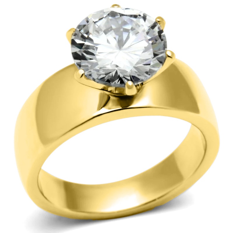 Tk520g - Ion Gold Plating Stainless Steel Ring With Aaa Grade Cz In Clear