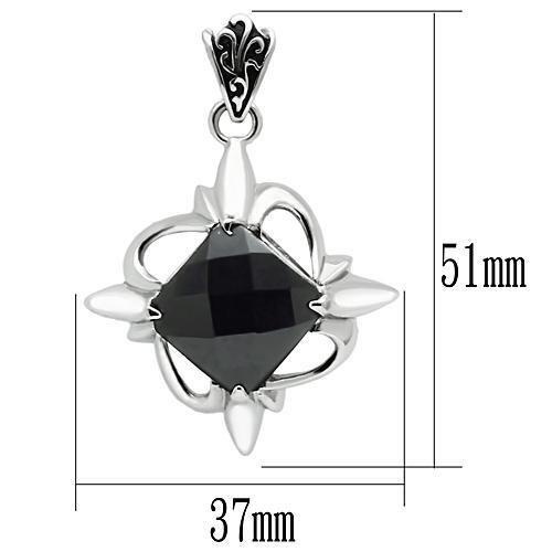 Tk560 - High Polished (No Plating) Stainless Steel Chain Pendant With Synthetic Onyx In Jet - 20"
