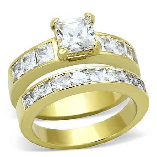 Tk61206g - Ip Gold(Ion Plating) Stainless Steel Ring With Aaa Grade Cz In Clear