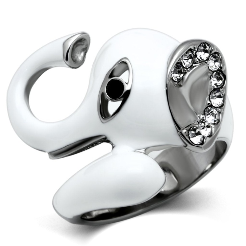 Tk663 - High Polished (No Plating) Stainless Steel Ring With Top Grade Crystal In Jet
