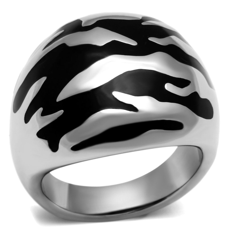 Tk672 - High Polished (No Plating) Stainless Steel Ring With Epoxy In Jet