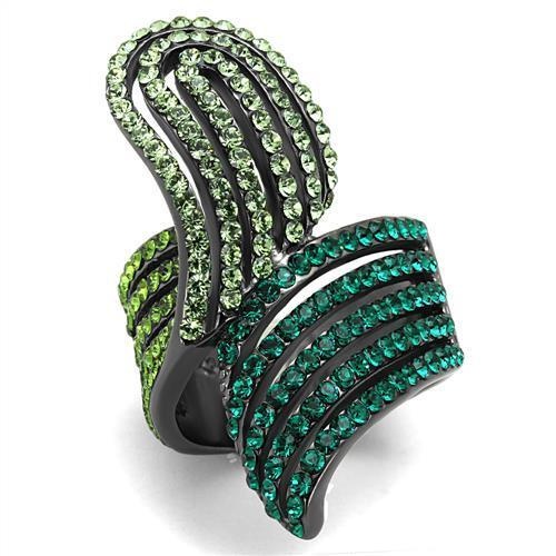 Tk691lj - Ip Light Black (Ip Gun) Stainless Steel Ring With Top Grade Crystal In Multi Color