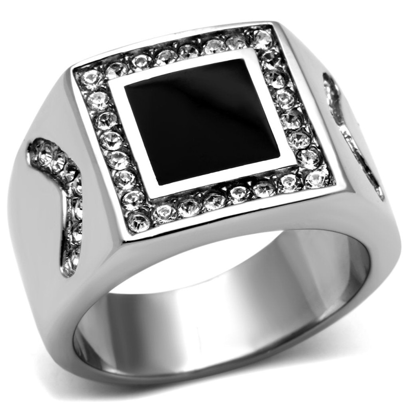 Tk702 - High Polished (No Plating) Stainless Steel Ring With Top Grade Crystal In Clear