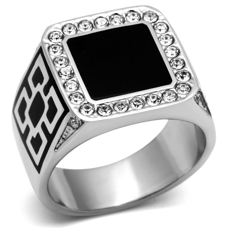 Tk713 - High Polished (No Plating) Stainless Steel Ring With Top Grade Crystal In Clear