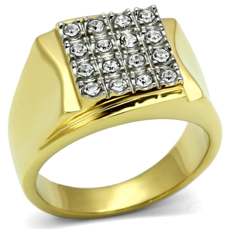 Tk751 - Two-Tone Ip Gold (Ion Plating) Stainless Steel Ring With Top Grade Crystal In Clear