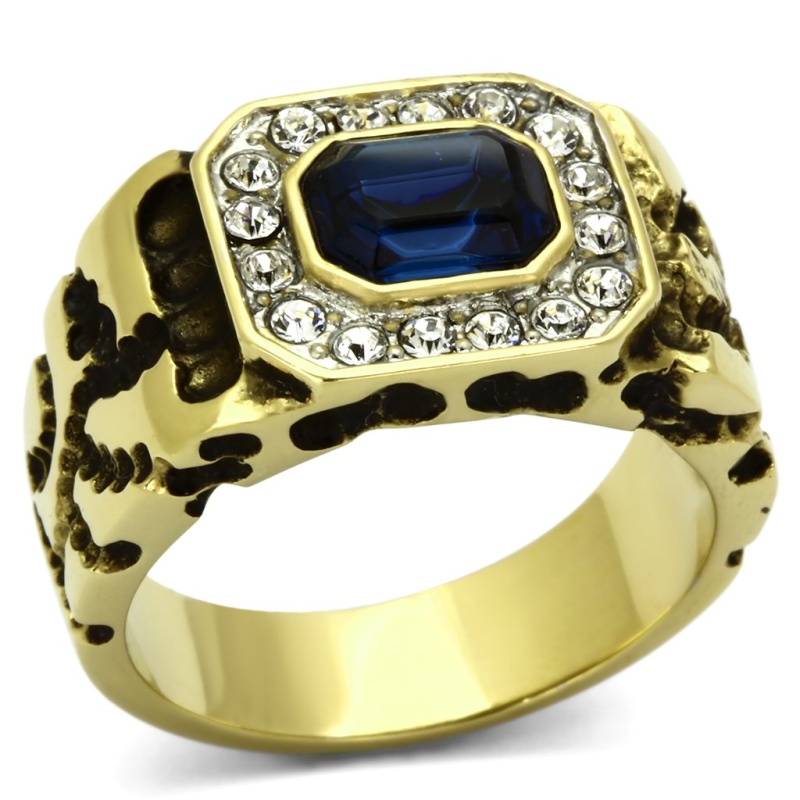 Tk756 - Two-Tone Ip Gold (Ion Plating) Stainless Steel Ring With Top Grade Crystal In Montana