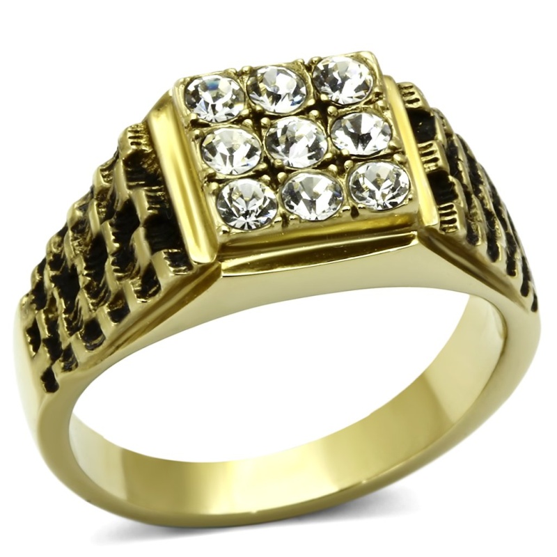 Tk765 - Ip Gold(Ion Plating) Stainless Steel Ring With Top Grade Crystal In Clear
