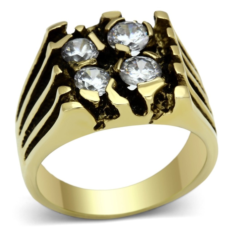 Tk772 - Ip Gold(Ion Plating) Stainless Steel Ring With Aaa Grade Cz In Clear