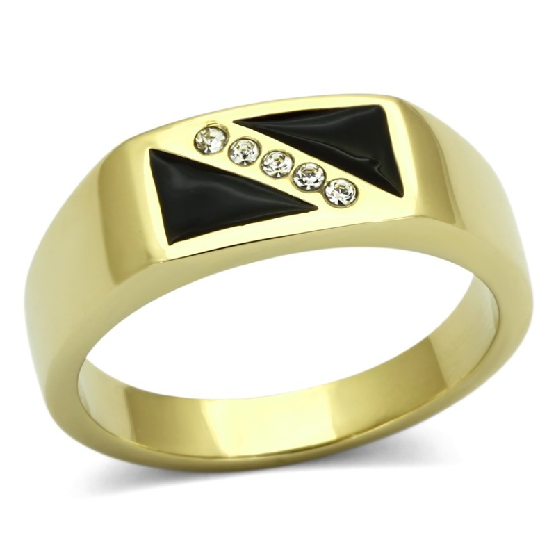 Tk775 - Ip Gold(Ion Plating) Stainless Steel Ring With Top Grade Crystal In Clear