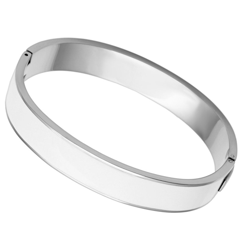 Alamode 8-Inch High-Polished Stainless Steel Bangle with White Epoxy