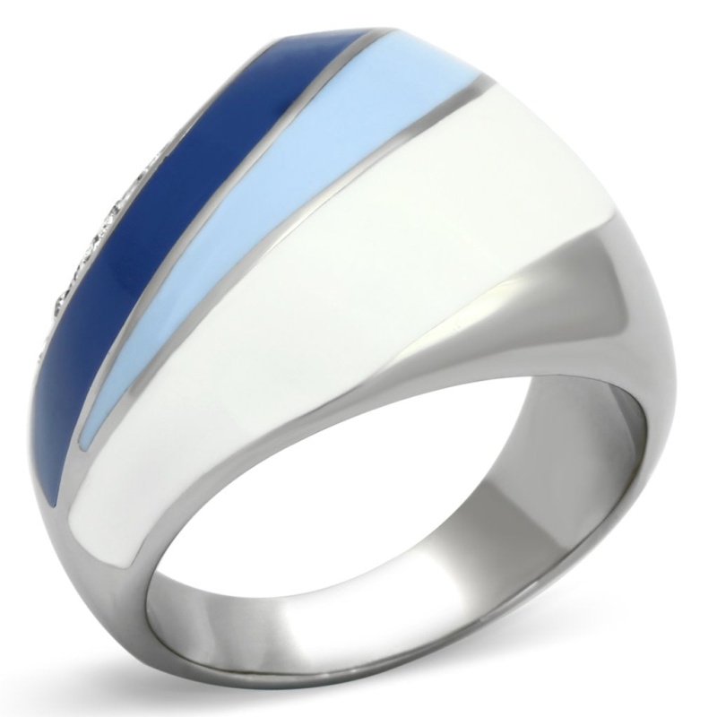 Tk809 - High Polished (No Plating) Stainless Steel Ring With Top Grade Crystal In Clear