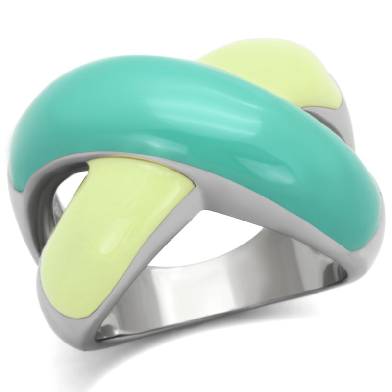 Tk813 - High Polished (No Plating) Stainless Steel Ring With Epoxy In Multi Color