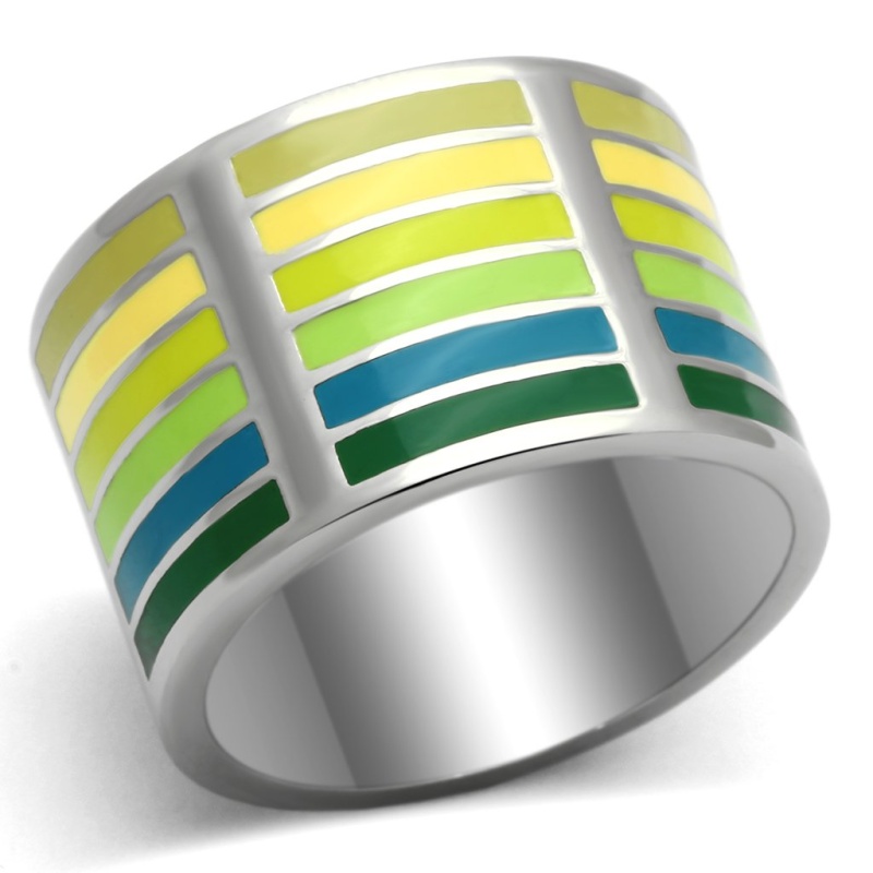 Tk819 - High Polished (No Plating) Stainless Steel Ring With Epoxy In Multi Color