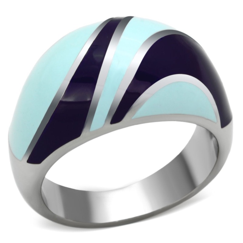 Tk835 - High Polished (No Plating) Stainless Steel Ring With Epoxy In Multi Color