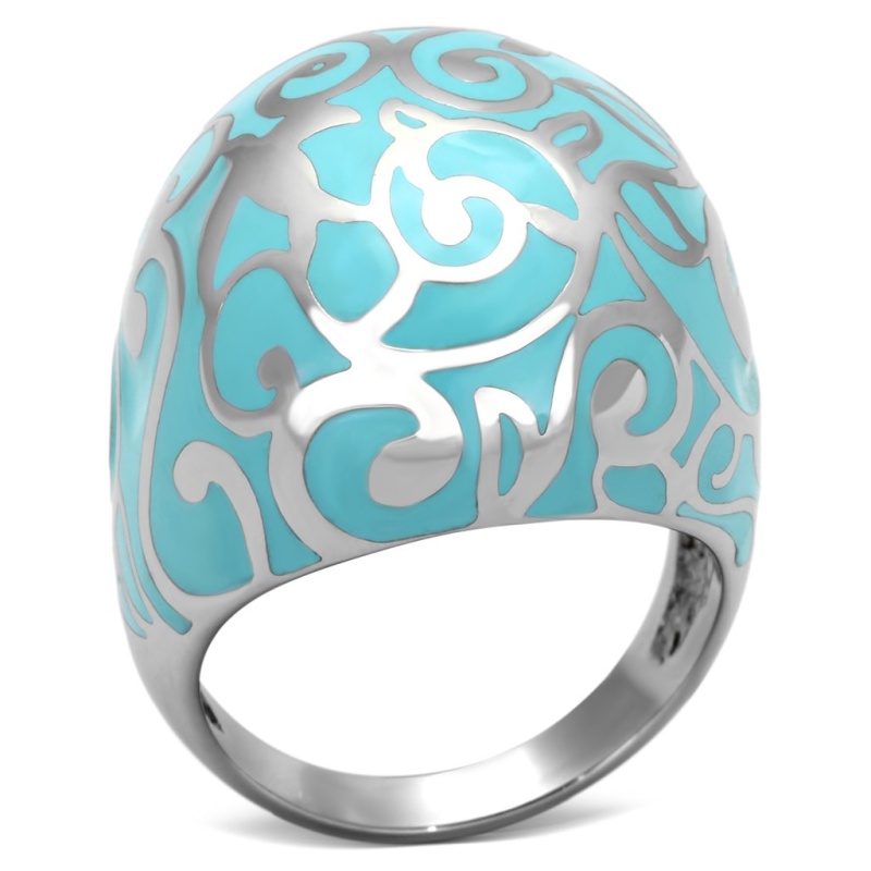 Tk845 - High Polished (No Plating) Stainless Steel Ring With Epoxy In Aquamarine
